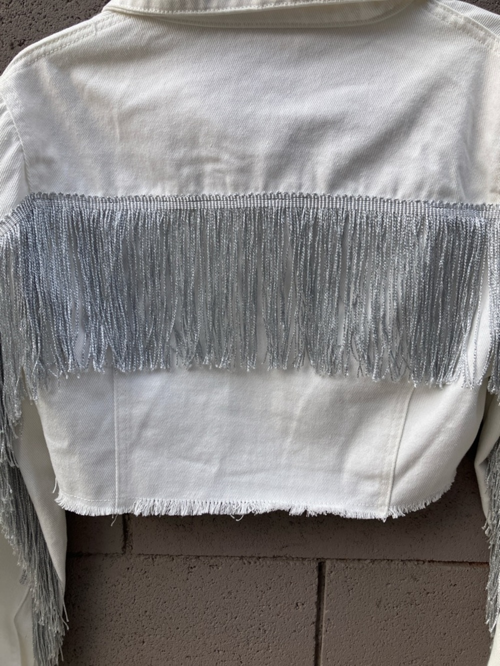 Cropped White Fringe Denim Jacket for Women — Distinctive Western Style - Picture 7 of 9